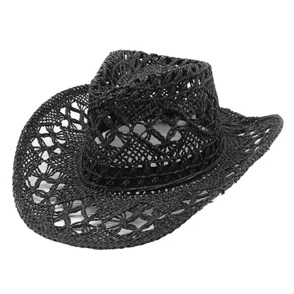 Black Western Cowboy Cowgirl Straw Hat Sun Summer Beach Party Rodeo Womens Mens
